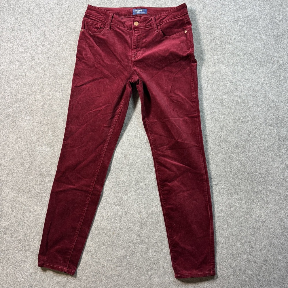 Old Navy Womens Rockstar Skinny Pants 8 Burgundy Velvet Corduroy Stretch
